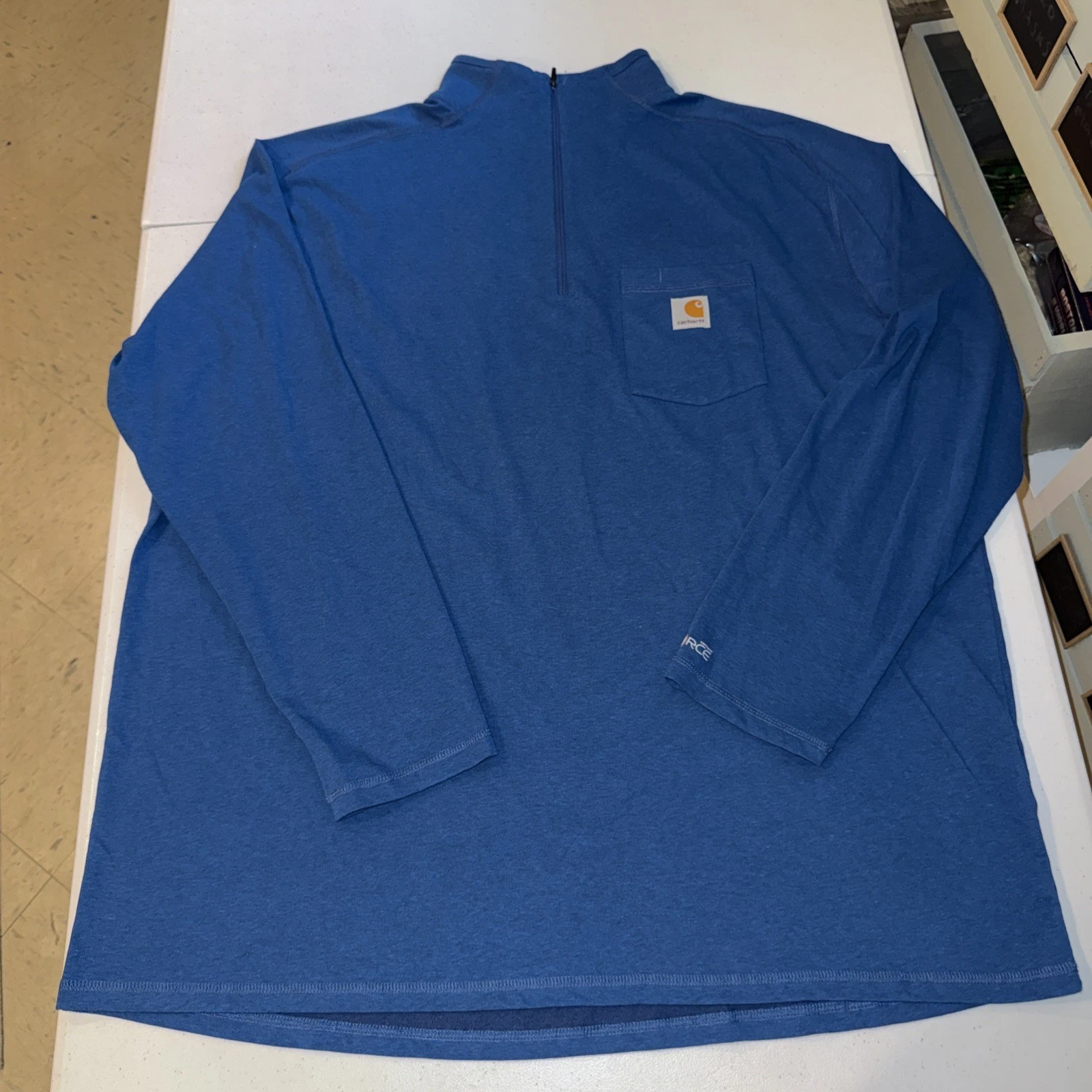 Men's CARHARTT Force Relaxed Fit Mock Neck Quarter zip blue SHIRT | 2XL