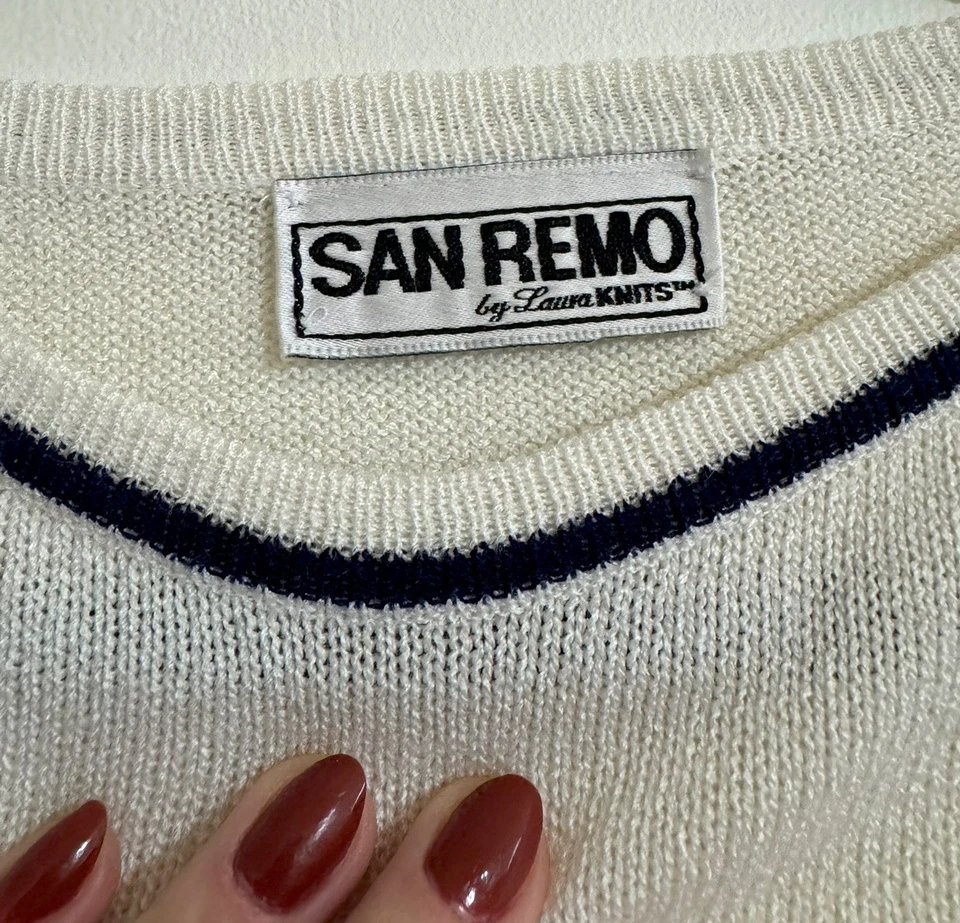 Винтажный San Remo женщин 2 изделия комплект белый и темно-синий свитер и брюки женщин M - Изображение 3 из 4