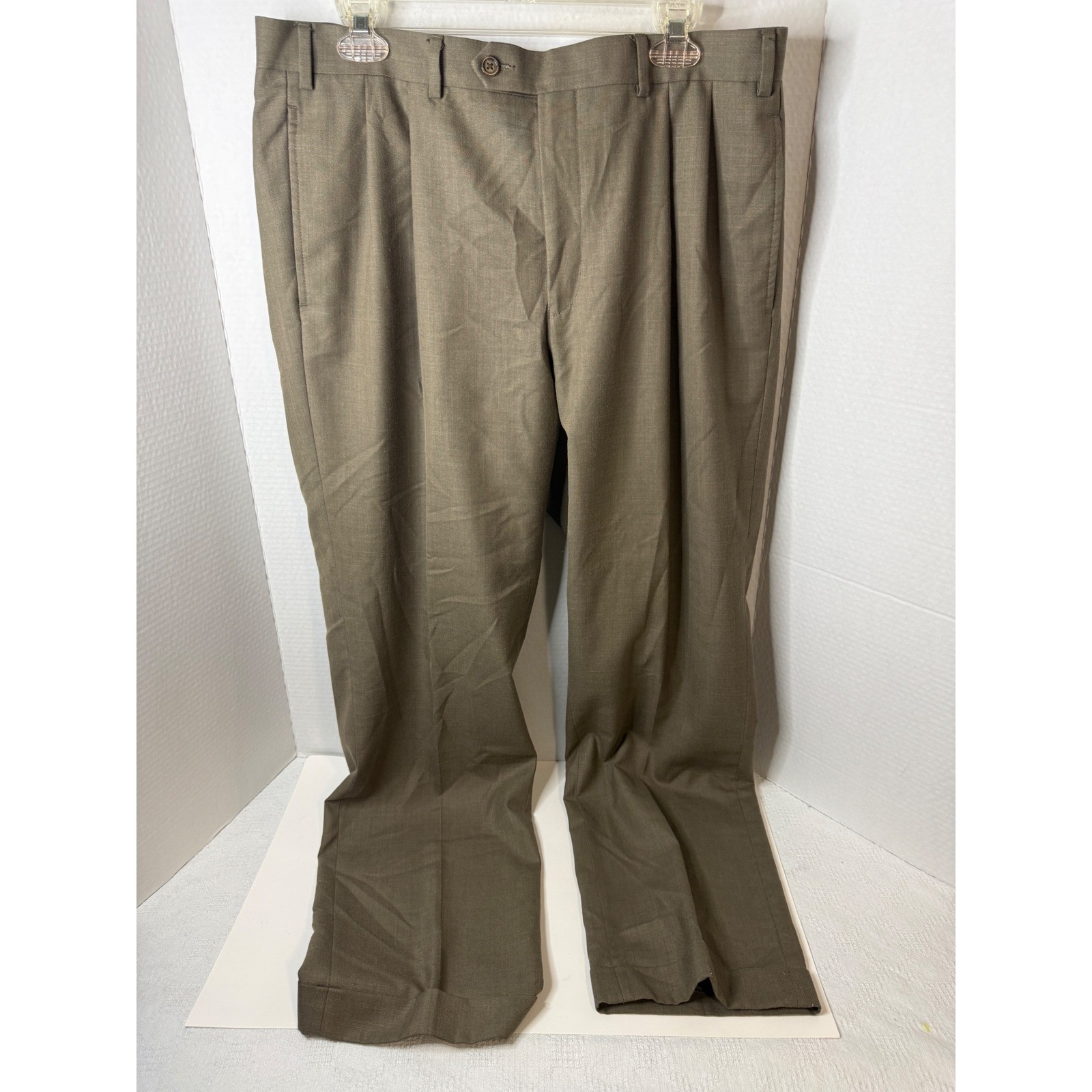 Lauren Ralph Lauren Mens Pleated Dress Pants Khaki Brown 36x32 Cuffed Trousers