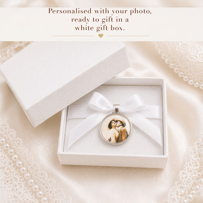 Personalisierter Hochzeitsstrauß Erinnerung Foto Charm Silber Rund