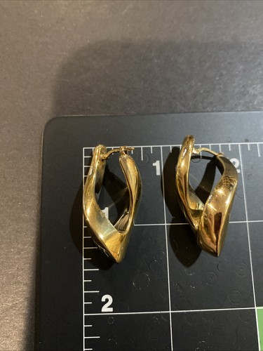 Signed SV 925 Sterling Silver Vermeil Twisted Oval Hoop Earrings Italy - Picture 7 of 7