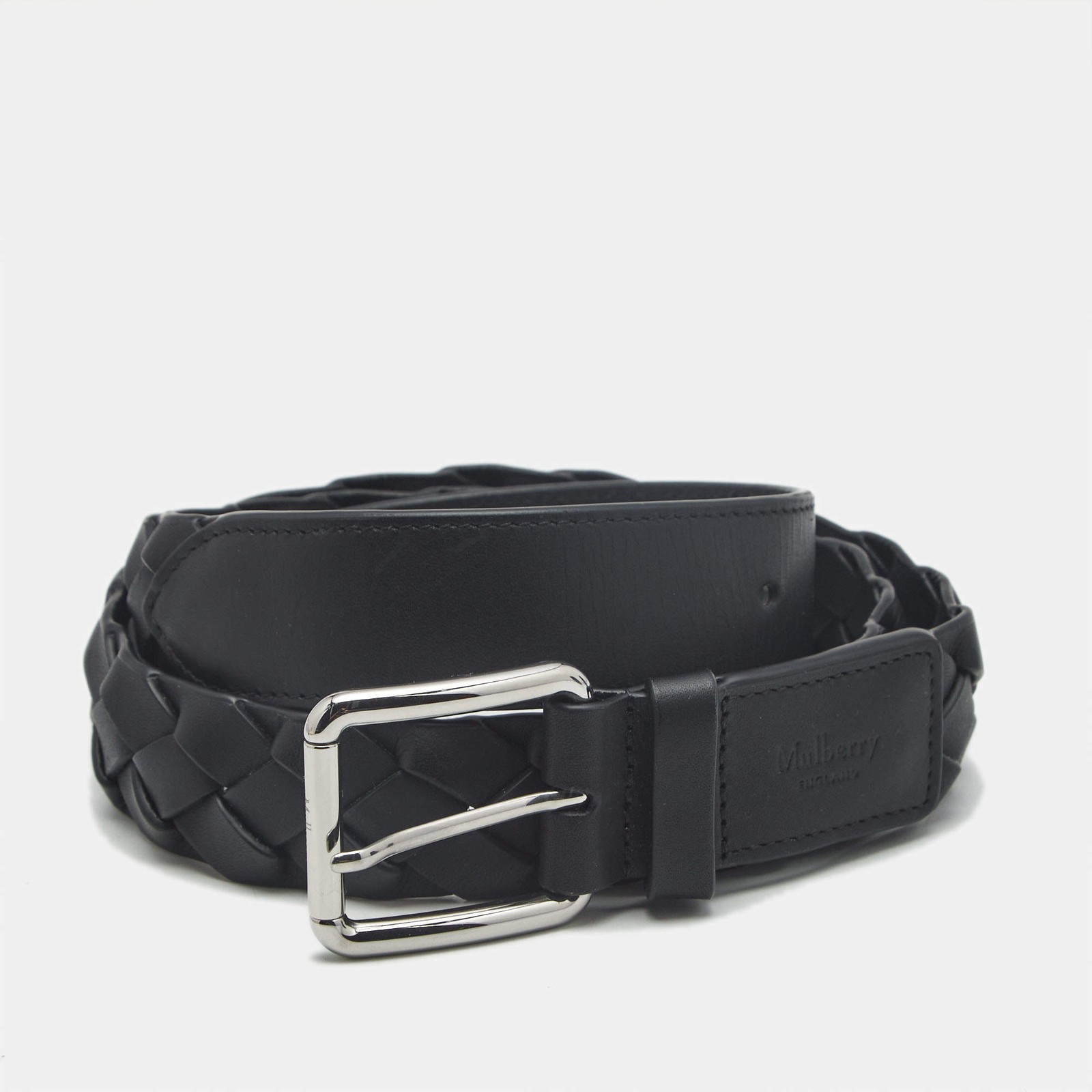 Mulberry M Buckle Belt Black Woven Leather