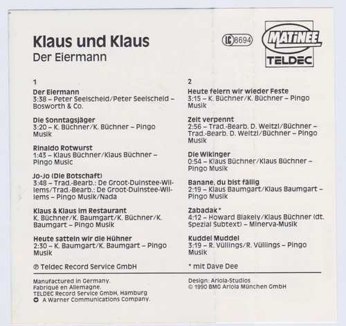 KLAUS UND KLAUS - DER EIERMANN - MC MUSIK KASSETTE 1990 - Picture 4 of 4