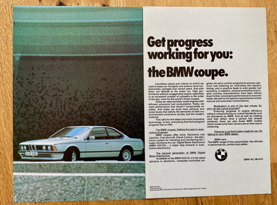 BMW 635 CSi E24 Coupe Progress working for you 1981 Vintage Ad Werbung Reklame