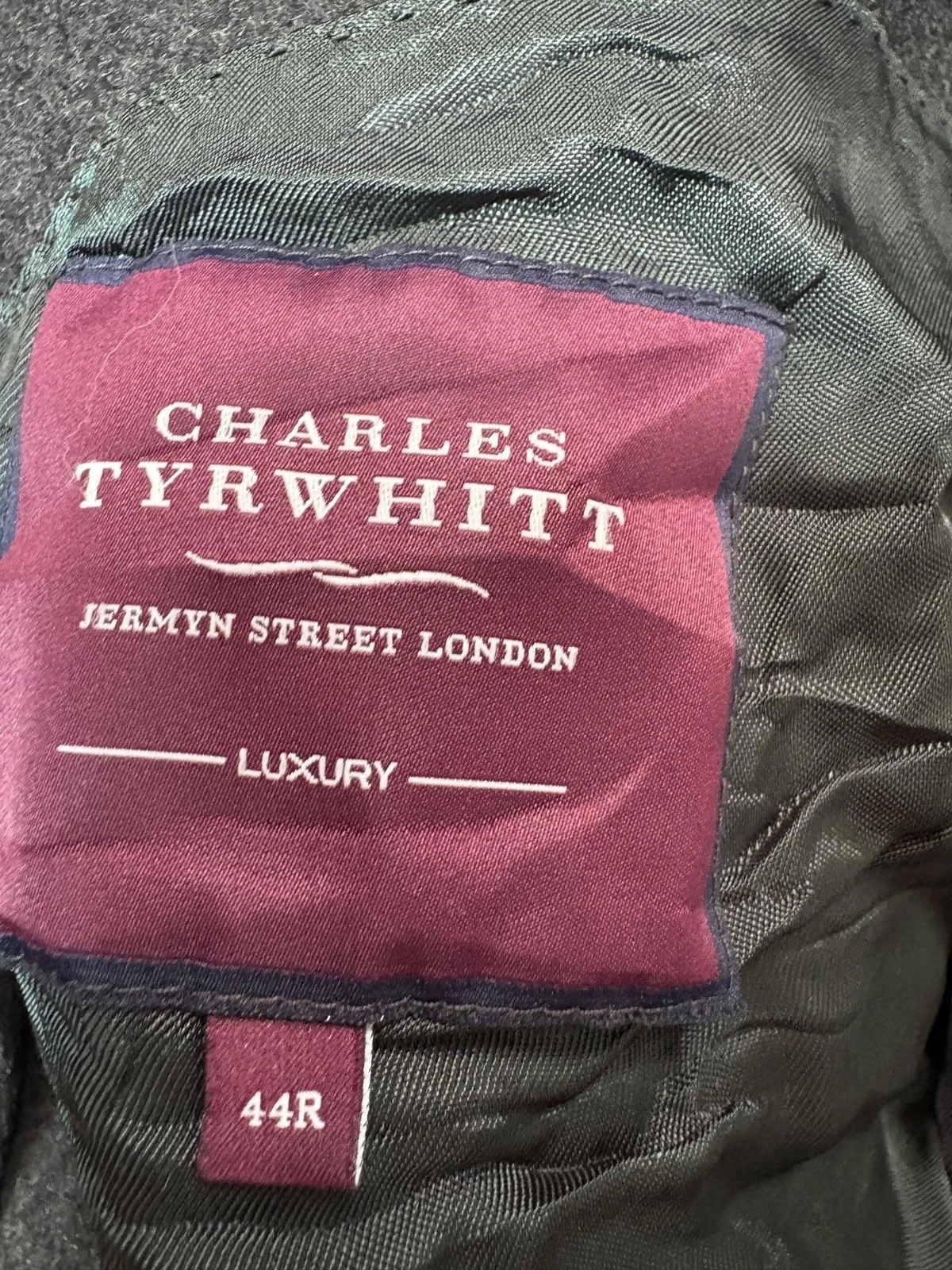 Charles Tyrwhitt Coat Mens 44R Black Wool Cashmere Mid Length Overcoat Lined - product detail image 6