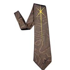 Vintage Thierry Mugler Silk Tie Atomic Star Brown Gold Orange ECU