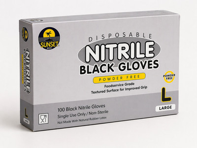 Black Nitrile Gloves Large 100ct Sunset 4Mil Powder Free 