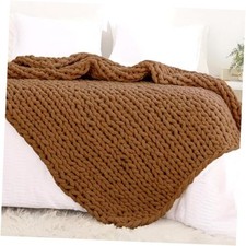 Chunky Knit Throw Blanket for Couch, 51"x63", 100 Hand 51x63 inch Caramel