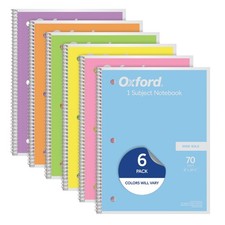 Oxford Spiral Notebooks, 6 Pack, 1 Subject, Wide Ruled Rule, Multicolor