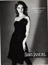 1980s Print Ad Stanley Platos Little Black Strapless Dress Pleats Roses Lady 626