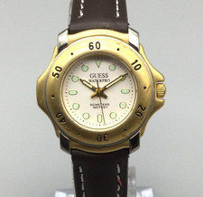 Vintage Guess Waterpro Watch 1993 Womens 30mm Gold Tone Leather New Battery