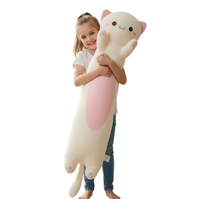Aiuidun langes Katzen-Plüschkissen - 43,3 Zoll 110 cm/43,3 Zoll, große Augen weiß
