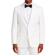 LUCCI Men's White Classic Fit Tuxedo Wedding Suit w/ Sateen Lapel  Trim - NEW