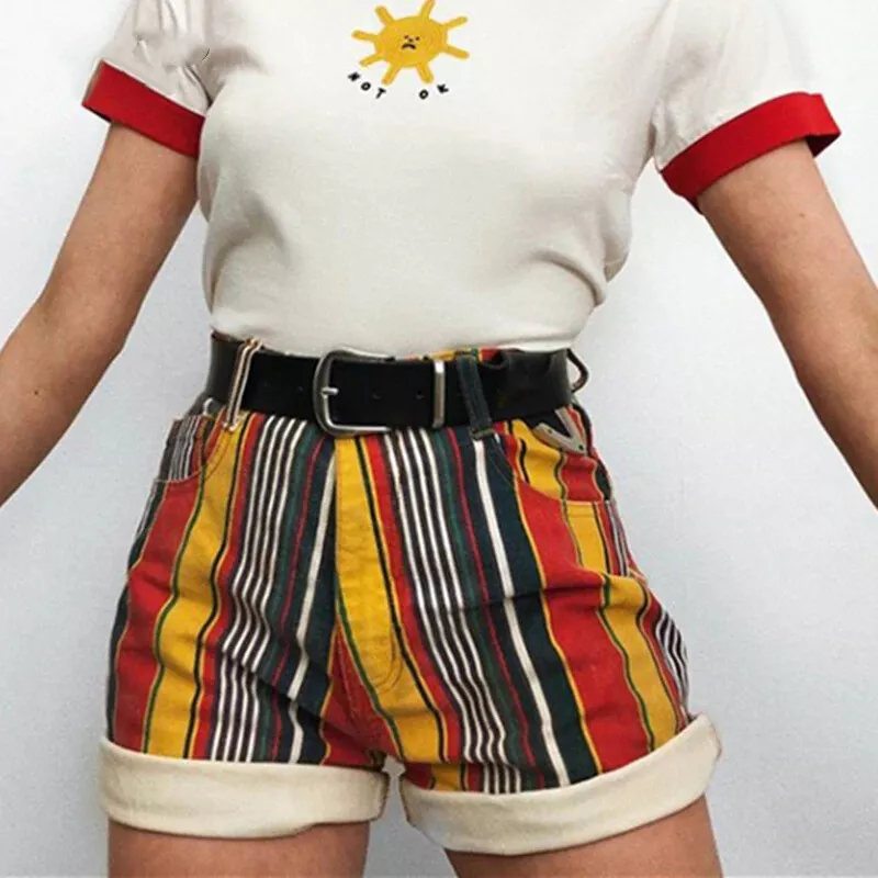 ASPESI stripe-print high-waisted shorts - Neutrals