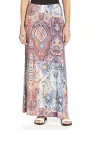 New $108 Karen Kane Multi Paisley Jersey Stretch Maxi Skirt Womens Small H11