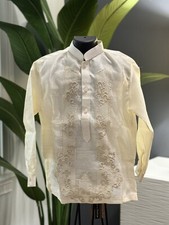Kids White Long Sleeve Pineapple or Pi a Organza Barong Tagalog Size 14 Boys