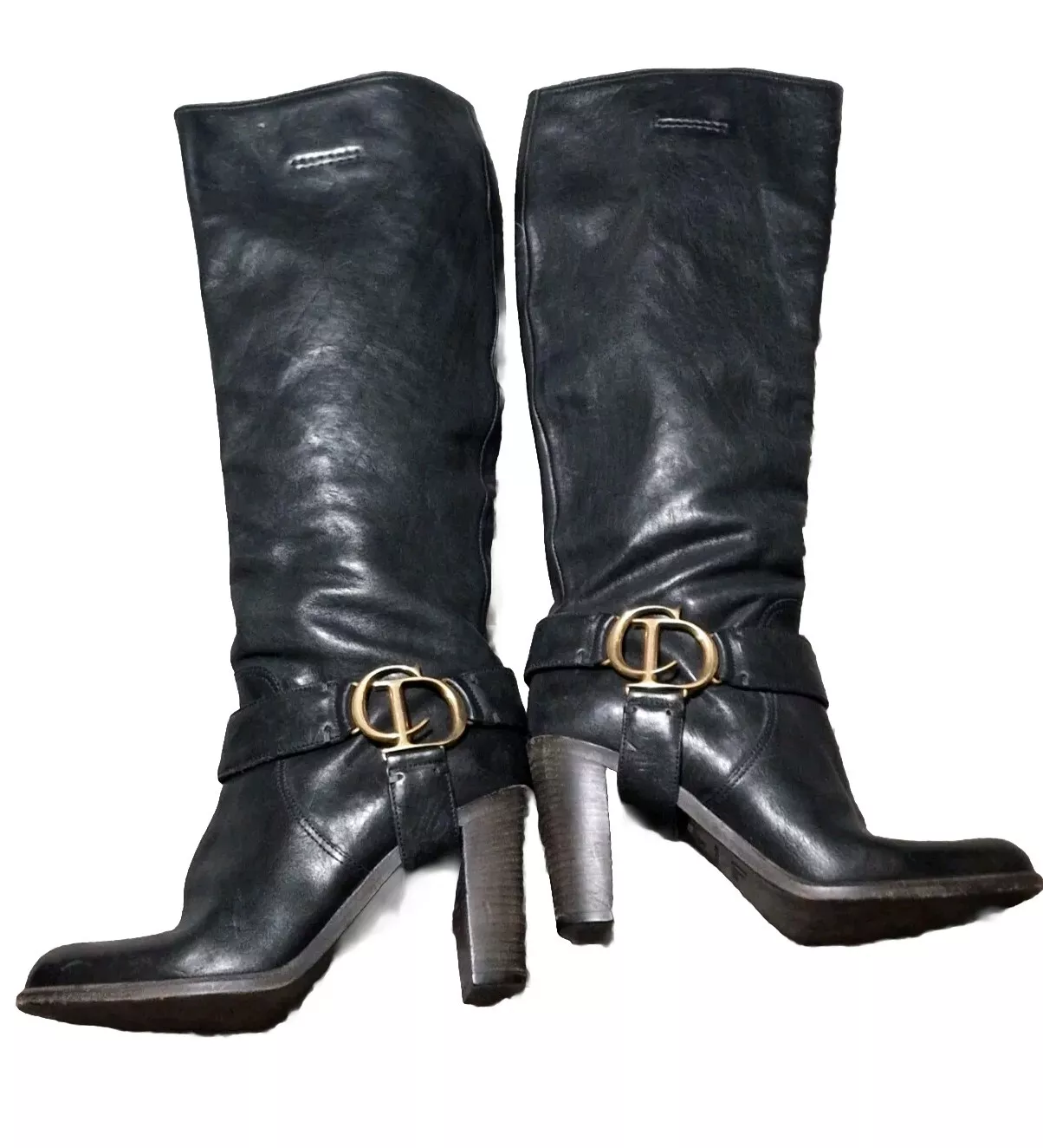 Bottes genouillères femme Christian Dior en cuir noir pointure UK3 /