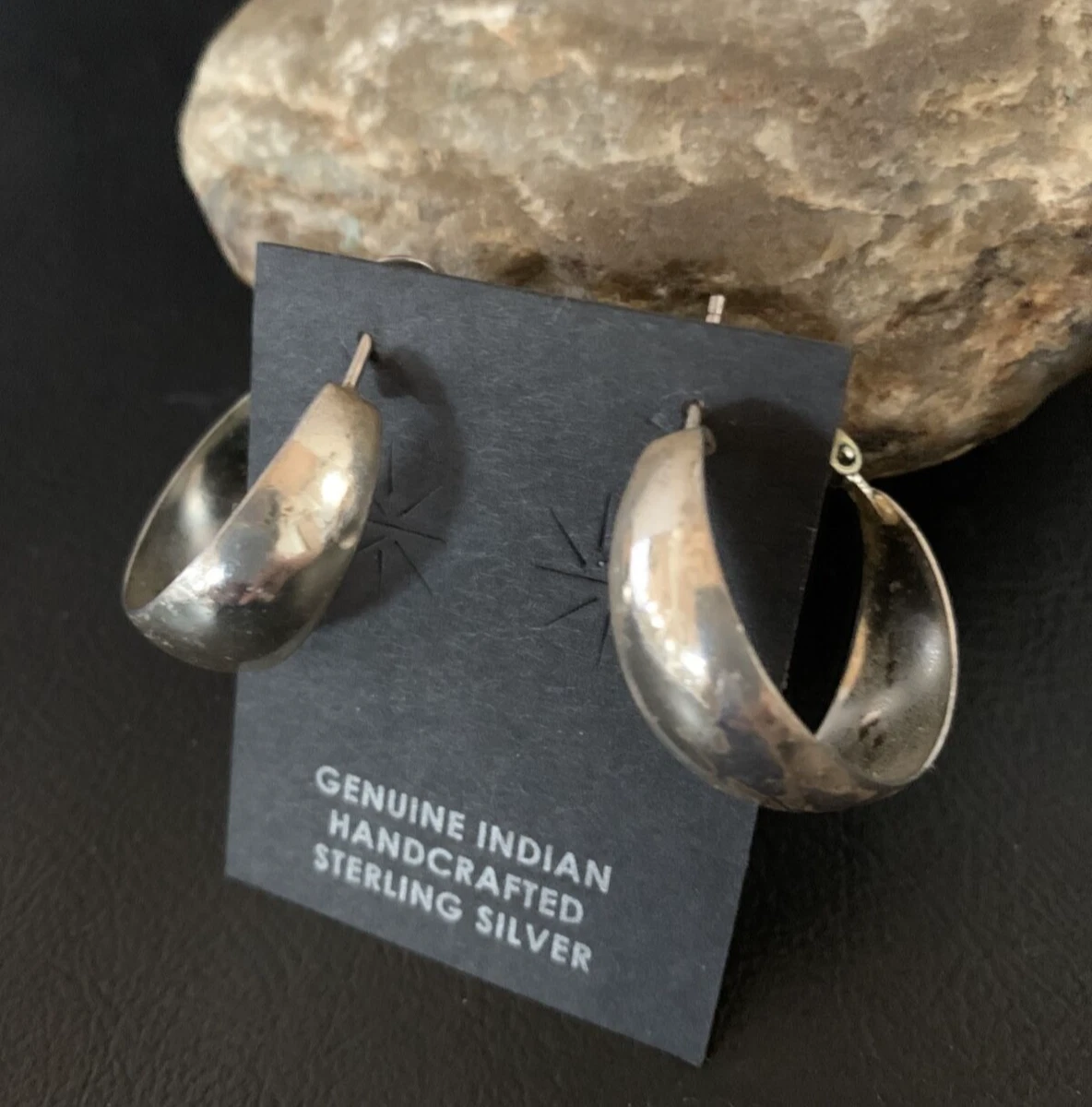 US Native Old Pawn Womens Design All Sterling Silver Hoop Stud