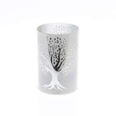 Glas-Lichtsäule Baummotiv LED silber  Ø 10 x 15 cm  Weihnachten Goldbach Deko
