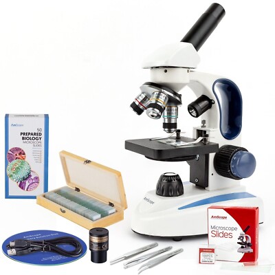 AmScope M158 Compound 40X-1000X LED Microscope Value Bundle w 5MP Camera+Extras