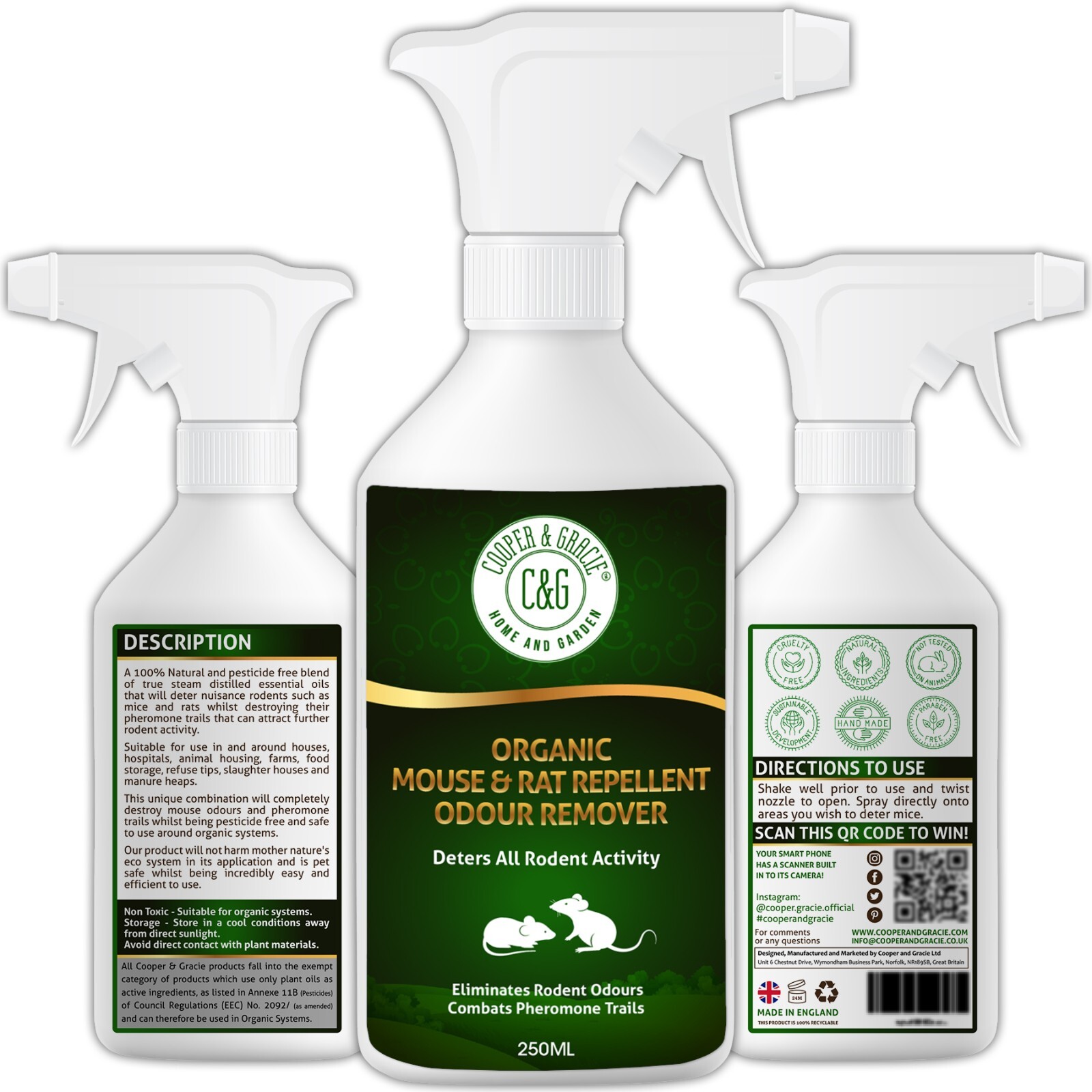 Organic Rat Repellent 250ML `Alternative to mice poison Natural Remedy