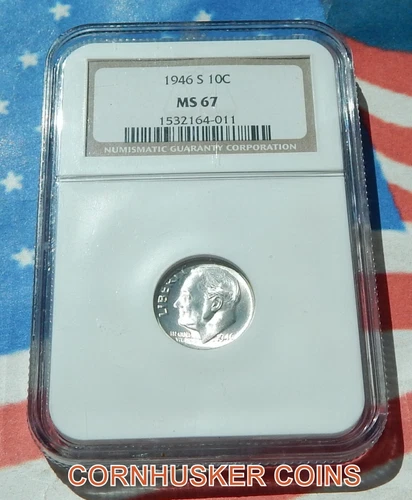 1946-S ROOSEVELT SILVER DIME NGC MS 67 ~ BRIGHT WHITE GEM ~ FREE SHIPPING