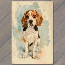 POSTCARD Dog Beagle Puppy Cute Canine Fun Funny Illustration Sitting Good Dog