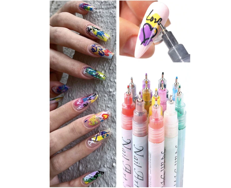 12Pcs Nail Art Pen Marker Set 0.5mm Extra Fine Tip Graffiti Drawing Embellishing - Image 2 of 4
