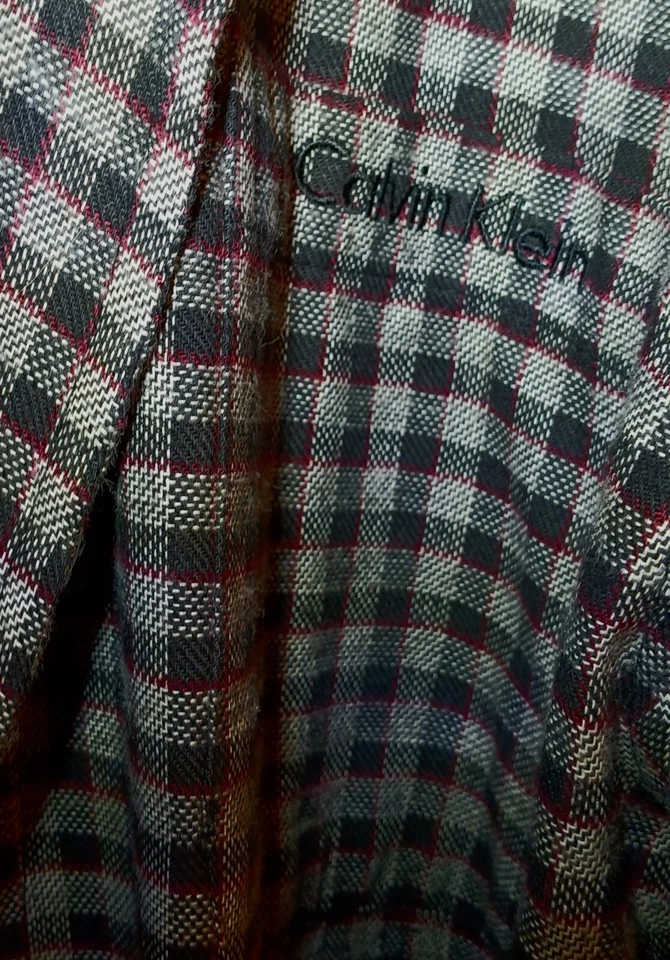 Bata para Hombre Estilo Calvin Klein L/XL Gris Negro Cuadros Algodón Tumbona Cinturón Negro Foto 4 de 4