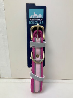New Pawsitively Fun! Adjustable Buckle *Dog Collar* Pink Strip Puppy Small Grey