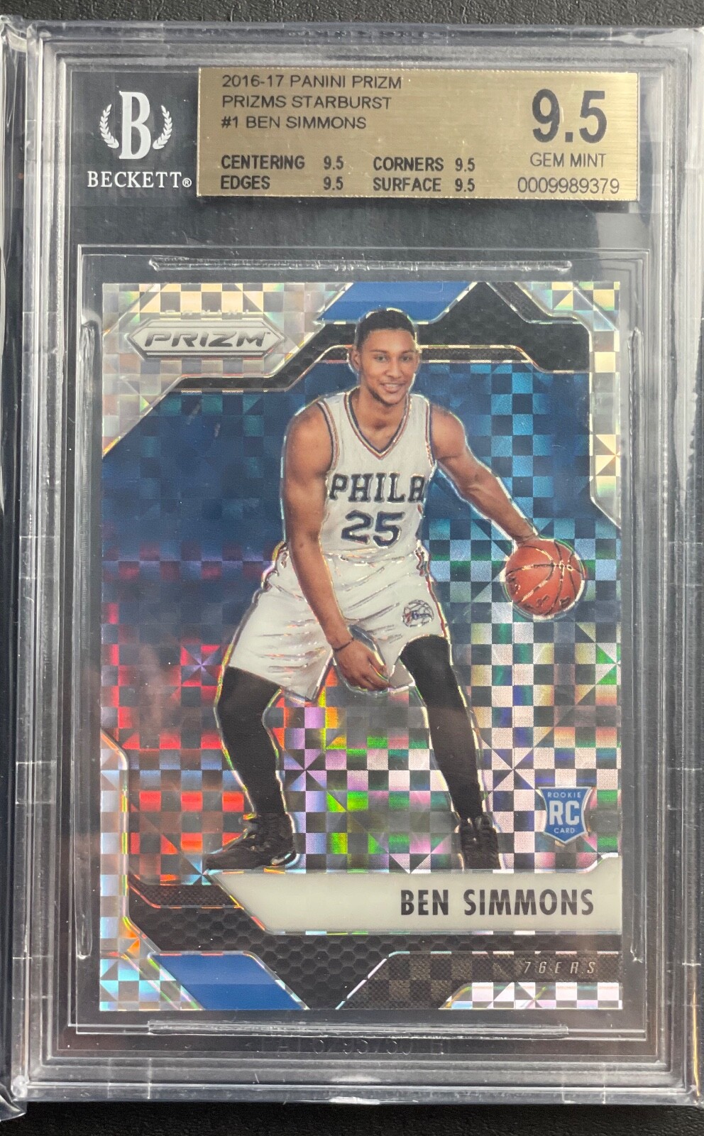 Ben Simmons  BGS 9.5 GEM MINT 2016-17 Panini Prizm Starburst Prizm RC #1