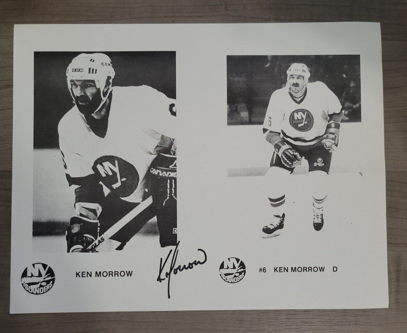 RARE Ken MORROW Signed NY ISLANDERS paper promo photo 8.5x11 autograph auto