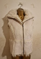 Extremely Rare Faux Fur Fluffy White Zip Up Gilet Waistcoat Jacket Uk 10 12 14
