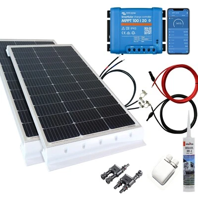 BAU-TECH SOLARENERGIE Wohnmobil Solaranlage Komplettset 300Watt 12V Victron MPPT 100/20 Bluetooth weiß