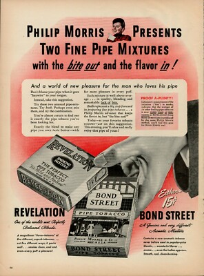1944 Phillip Morris Pipe Tobacco Cigarettes Vintage Old Print Ad Bond Street Rev