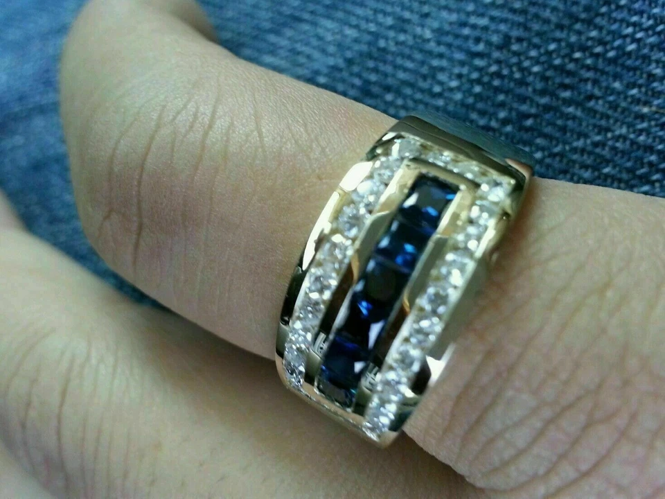 Anillo de alianza de boda de oro amarillo de 14 k GP para hombre de 1,75 quilates creado en laboratorio princesa Foto 3 de 4