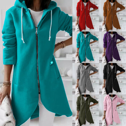 Womens Winter Zipper Casual Thermal Hooded Coats Ladies Solid Jackets Outwears