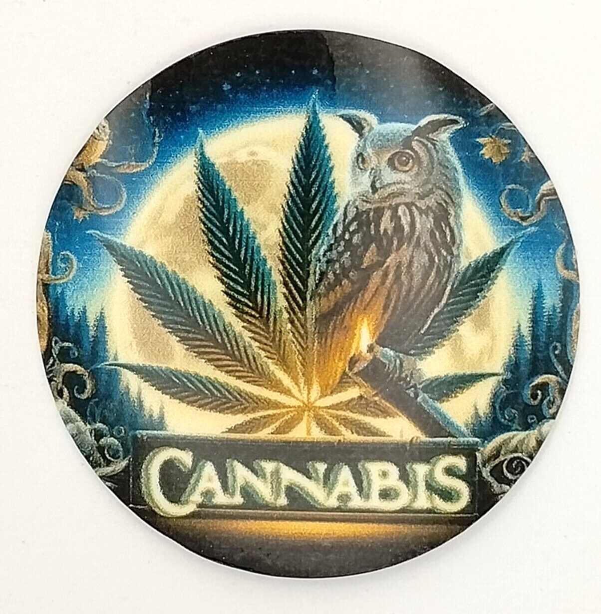 Full Moon Owl Stoner Sticker  Cannabis Art Weed Lover 420 Ganja Vinyl UV Safe