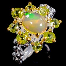 Handmade Jewelry Gift Natural Opal Peridot Si...