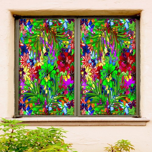 3D Flowers Grass A325 Window Film Print Sticker Cling Stained Glass UV Sinsin - Picture 1 of 11