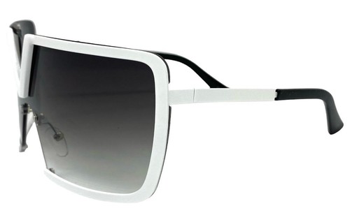Classy Elegant Modern Contemporary Wrap Shield Rave SUNGLASSES Large White Frame - Picture 4 of 6
