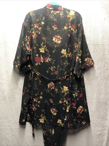 Secret Treasure Womens 3 Piece Pajama Set Size M Black Floral Gold Tank - Picture 7 of 8