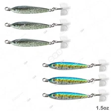 6pcs 1.5oz Fishing Mega Live Bait Metal Lure Luna Jig holographic Blue Black Sar
