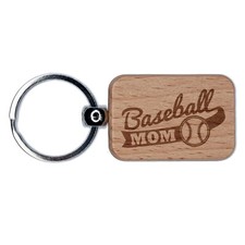 Baseball Mom Banner Engraved Wood Rectangle Keychain Tag Charm