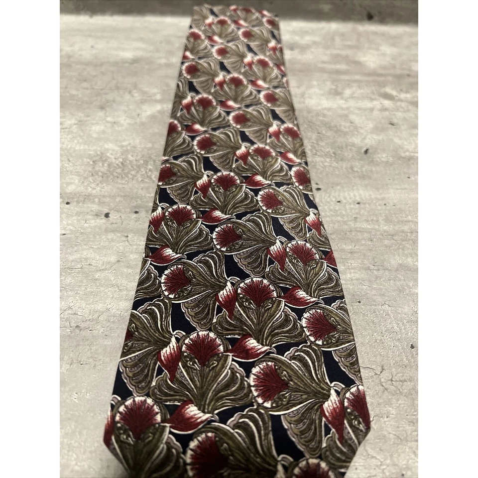 Corbata Alfani Italia Hombre 100% Seda Negra Roja Verde Patrón Floral De Colección Foto 2 de 4