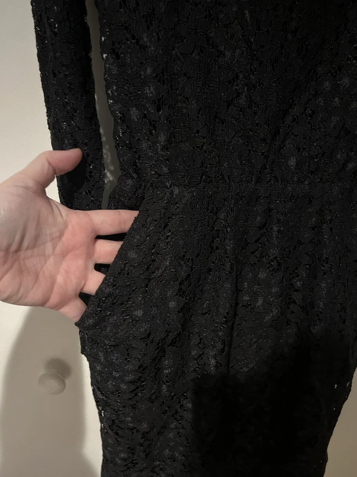 Mini Vestido Dolce Vita Para Mujer Negro Encaje Talla Mediana Corte Espalda Manga Larga Foto 4 de 4