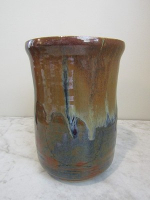 VTG Brown Drip Glaze Studio Art Pottery Handcrafted Unique Design Vase Pot