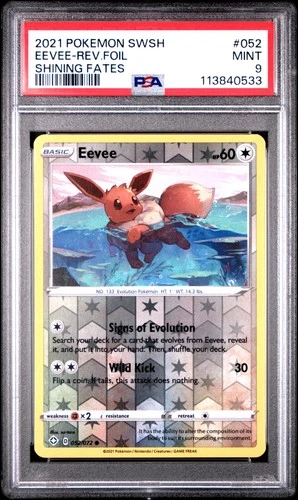 2021 POKEMON SWORD & SHIELD SHINING FATES #052 EEVEE-REVERSE FOIL PSA 9