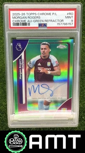 Morgan Rogers Auto PSA 9 2026 Topps Chrome Premier 25/99 Green Aston Villa 6157