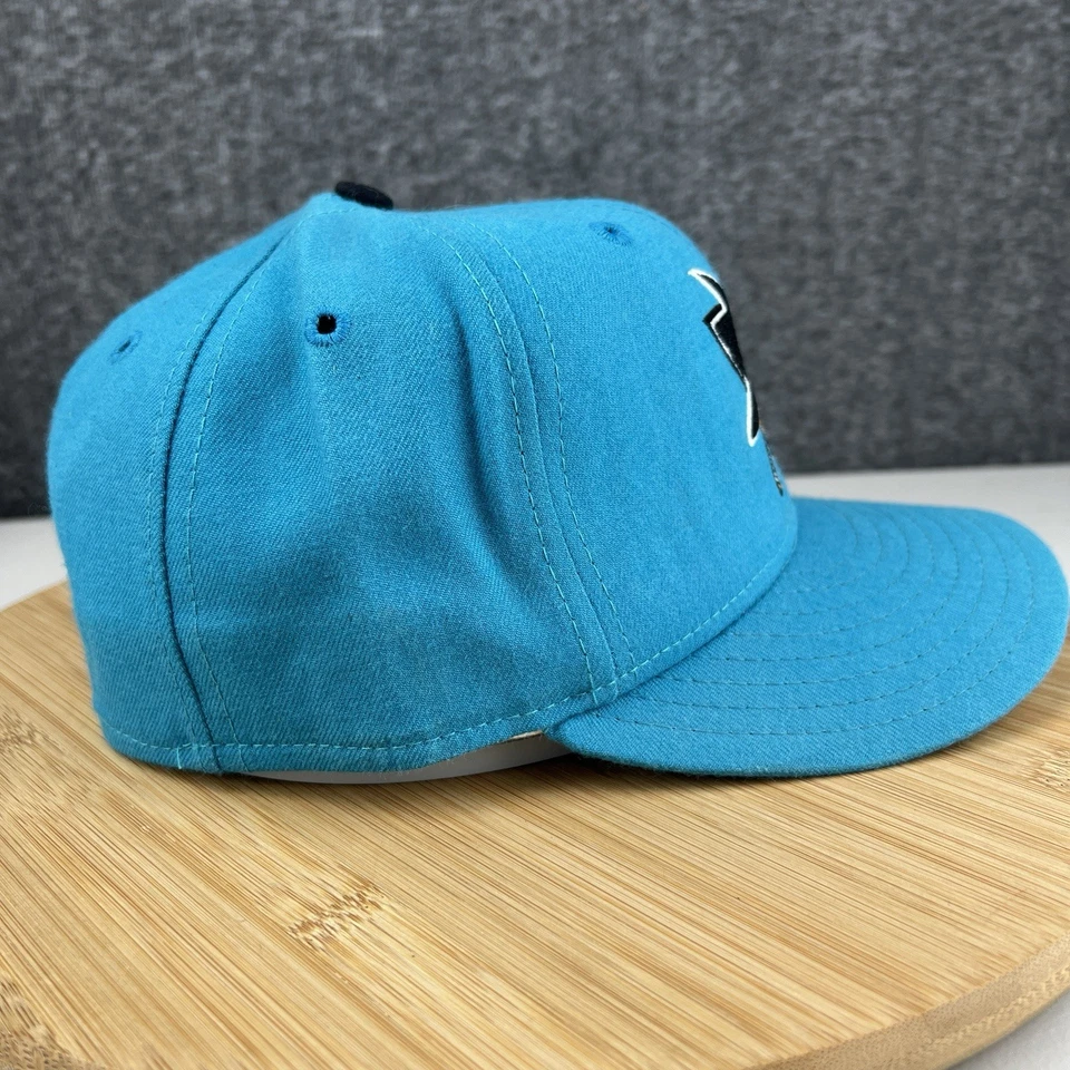 Vintage 1990's San Jose Sharks Hat Cap Fitted 7 1/4 New Era 5950 Teal Wool USA - Image 3 of 4